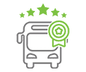 A grey bus with five stars placed above in lime green colour