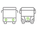 A basic bus placed alongside a bharat benz 50 seater coach