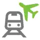 A train running on the tracks along with a green plane in the air 