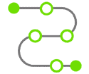 A grey line starting from a point then passess through multiple points until it reaches the destination 