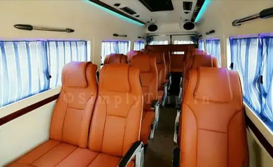 Interior of Prime tempo traveller on rent in Delhi with pushback seats